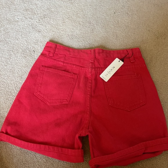 Red Denim Shorts - Picture 2 of 4